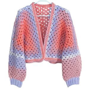 Crochet Granny Square Cardigan Pastel Coquette Cottagecore Handmade Sweater S
